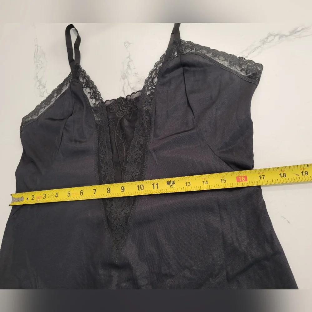 Vintage Black Lace-Trim Sheer Slip Midi Dress Size 38 - Picture 6 of 6